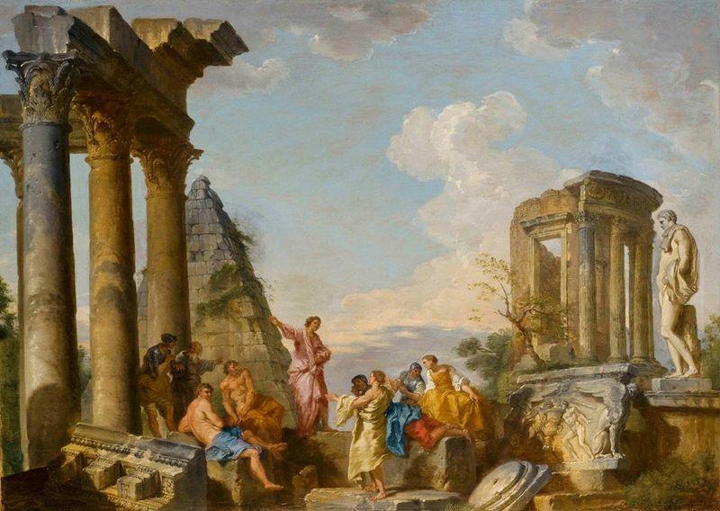 Giovanni Paolo Panini Architectural Capriccio with an Apostle Preaching oil painting image